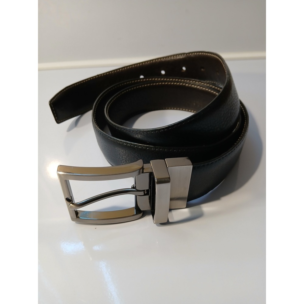 Reversible Mens Leather Belt Silver Buckle Classic Style Business‎ Casual